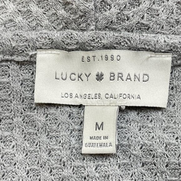 LUCKY BRAND Gray Waffle Knit Cowl Neck Sweater - Size Medium - Picture 3 of 5